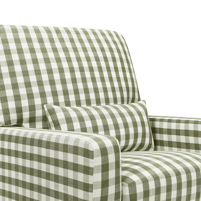 Crawford Pillowback Comfort Swivel Glider in Moss Green Gingham