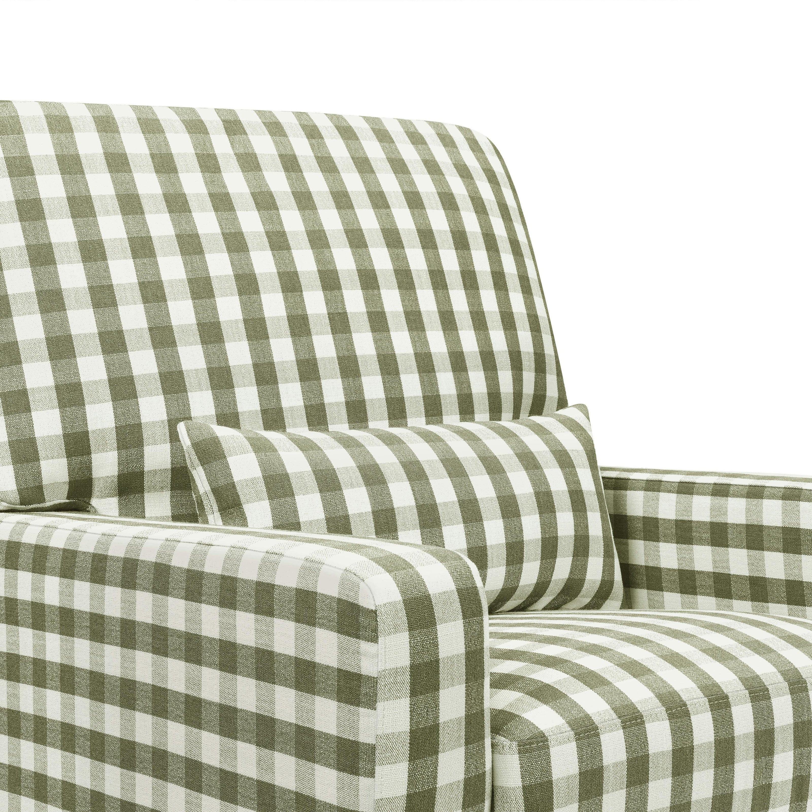 Crawford Pillowback Comfort Swivel Glider in Moss Green Gingham