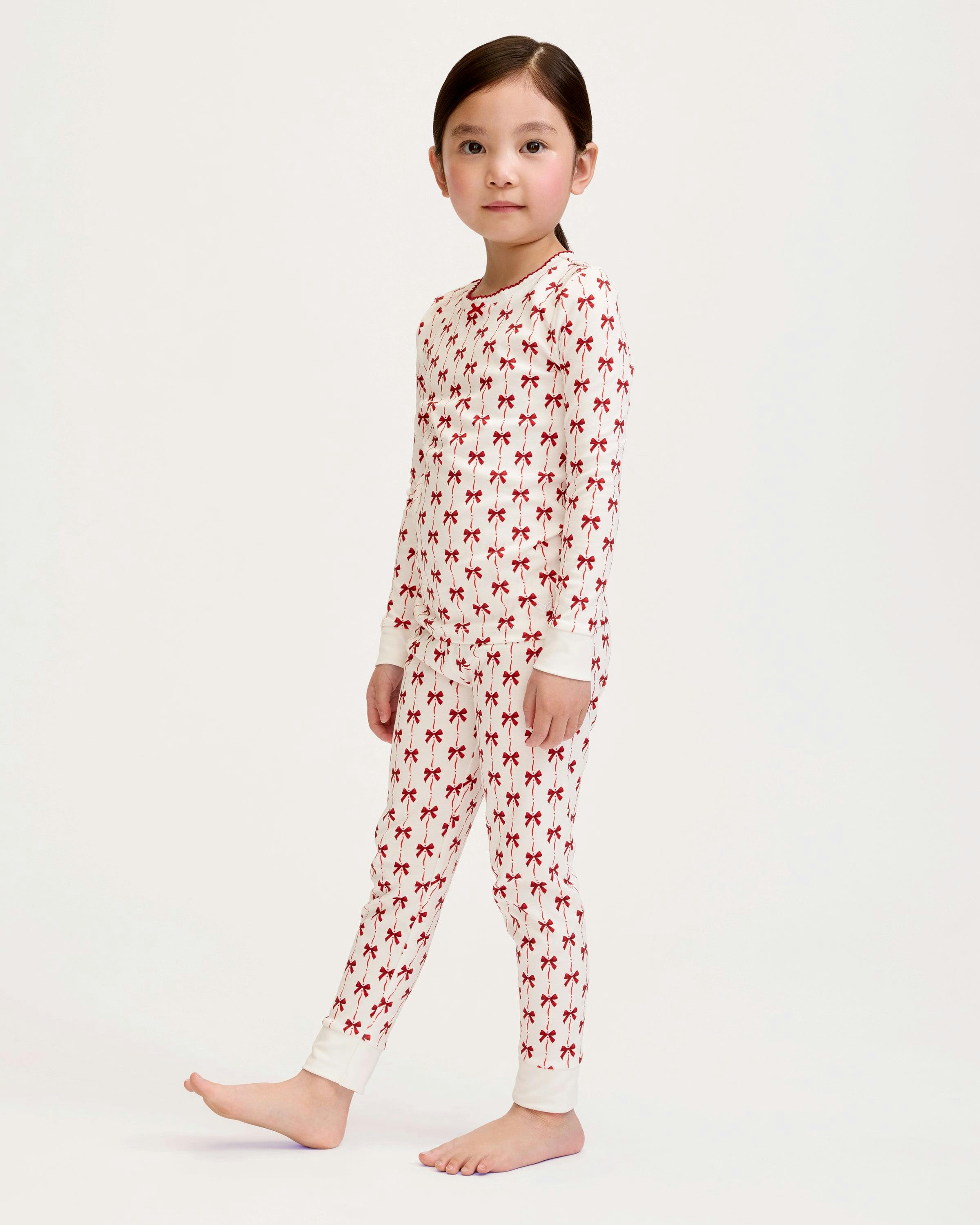 Kid's Pima Snug Fit Pajama Set in Blissful Bows