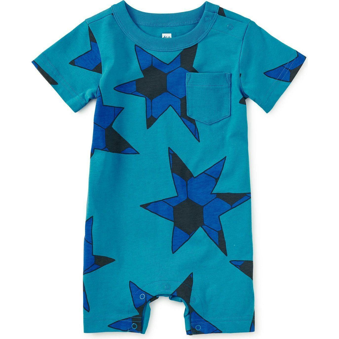 Pocket Shortie Baby Romper, Blue