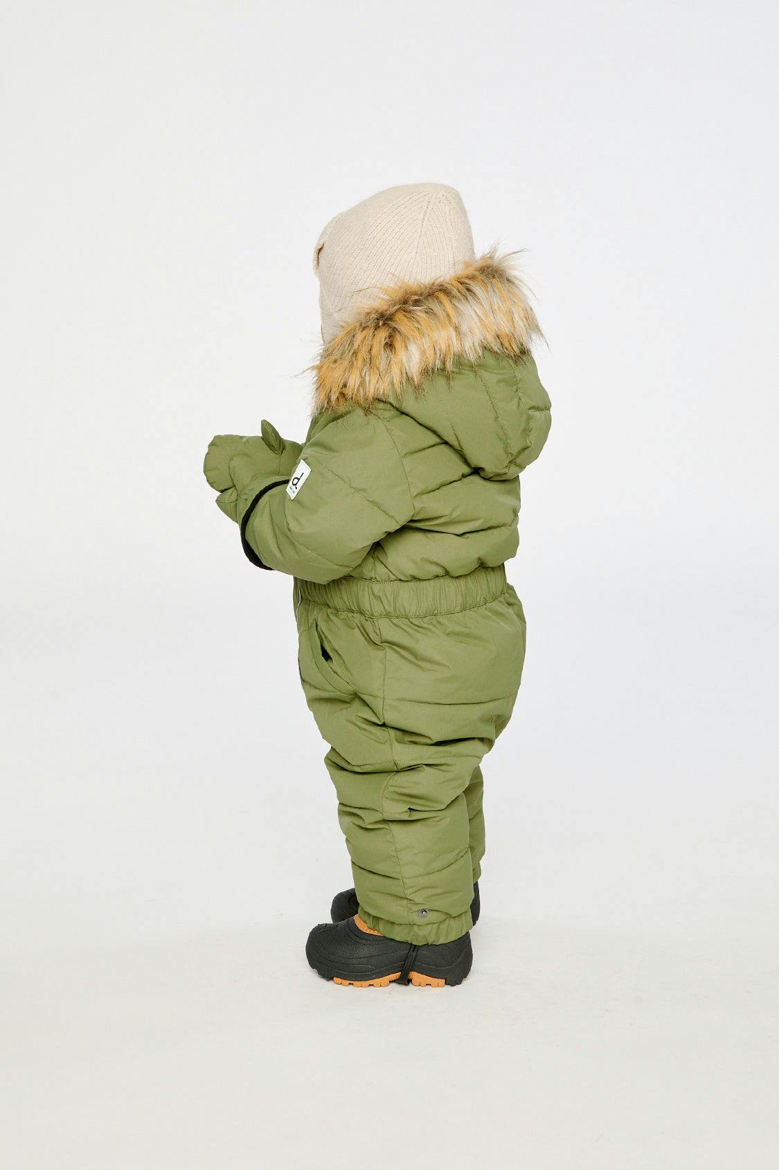 Baby Original One Piece Puffy Snowsuit With Removable Mittens And Boots Olive Green