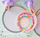 Packed Party Circus Soiree Round Paper Placemats 10ct - Gold Foil Purple Teal Blue Plaid 15 Inch Placemats for Circus Birthday Tables