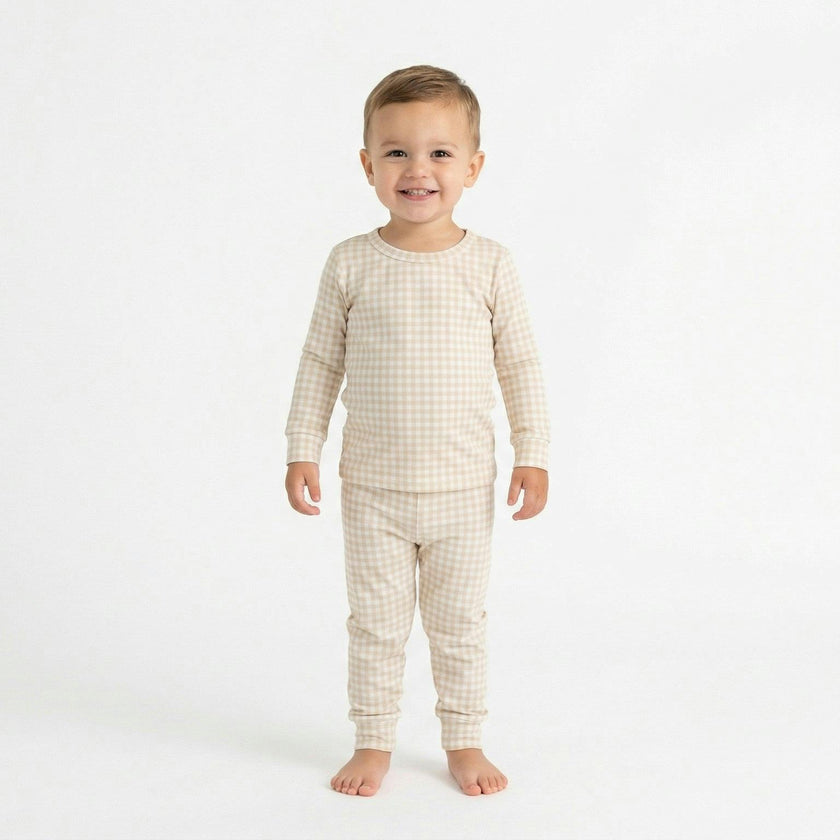 Sandstone Gingham Bamboo Toddler Pajama Set