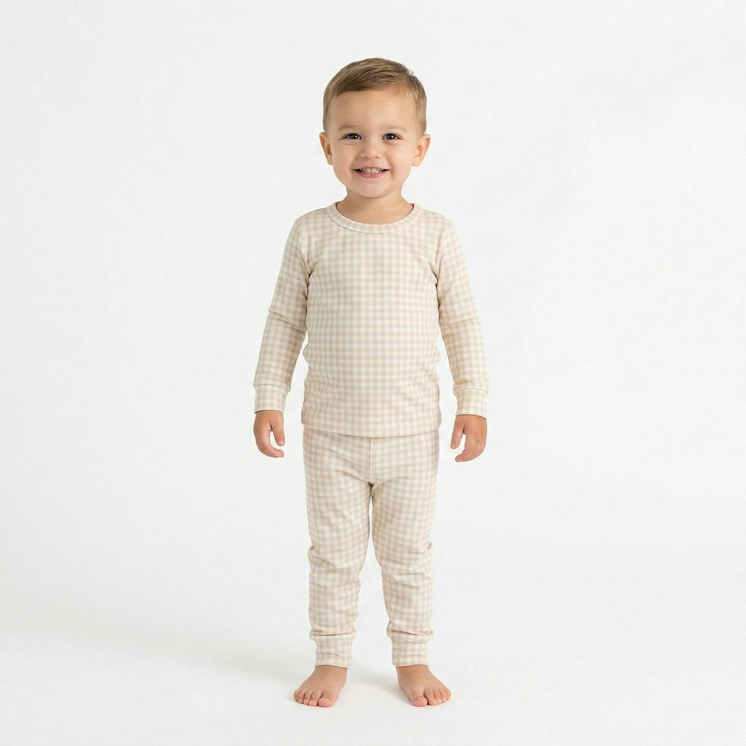 Sandstone Gingham Bamboo Toddler Pajama Set
