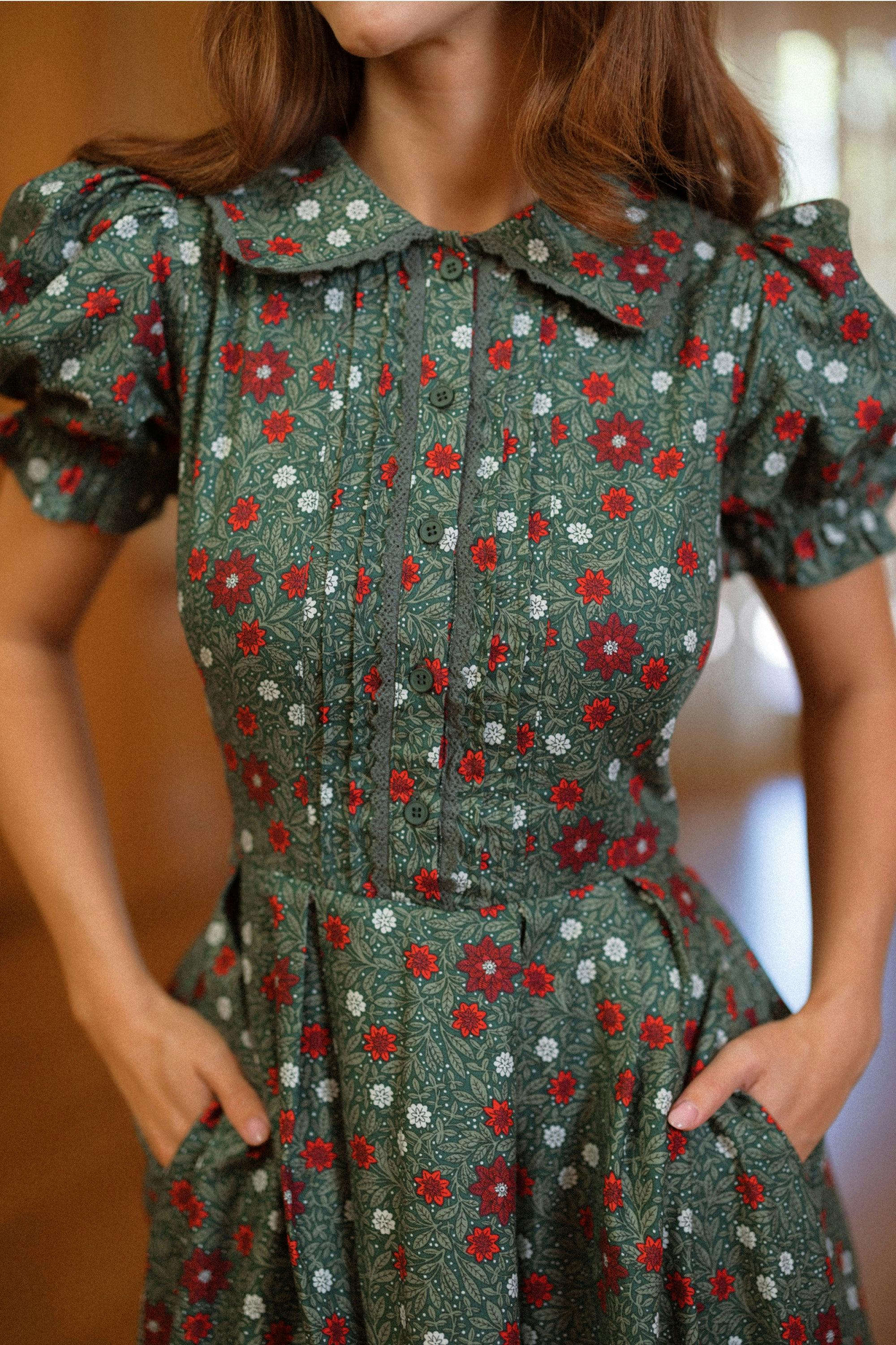 Sophia Dress in Evergreen Merry Ditsy