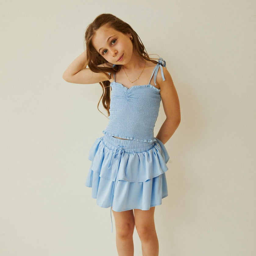 Georgia Pastel Blue Satin Smocked Top