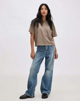 Womens Relaxed Crop Tee - Pigment Dye Jersey - Warm Grey