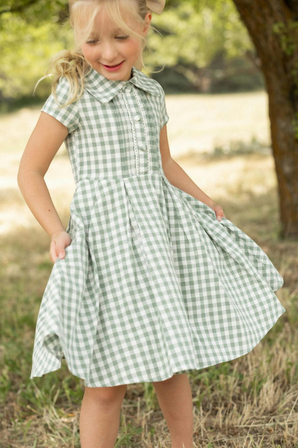 Mini Amber Dress in Sage Gingham