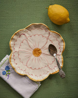 Ceramic Flower Shaped Side Plate with Yellow Border