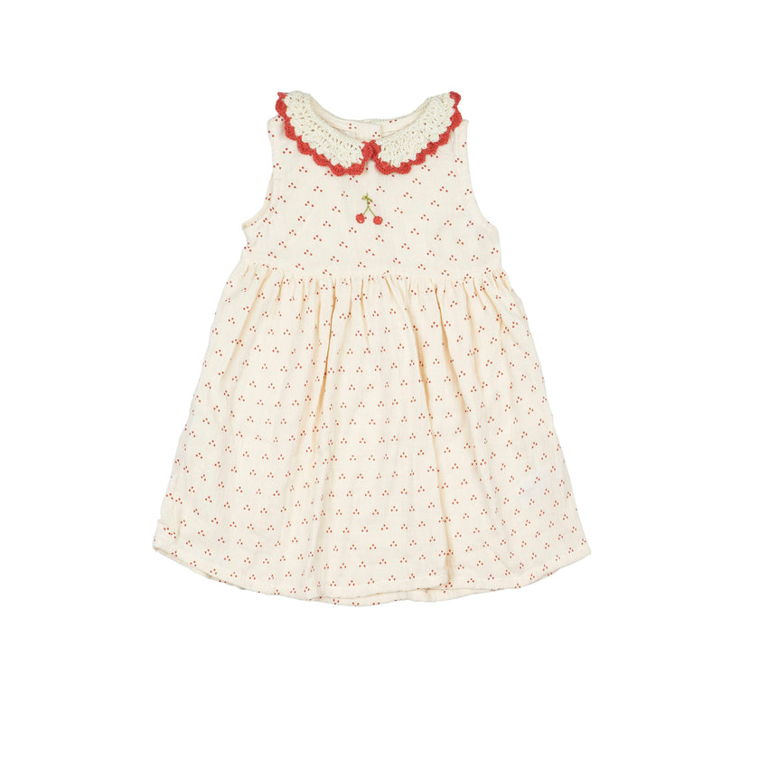 Crochet Collar Dress in Red Dot/Cherry