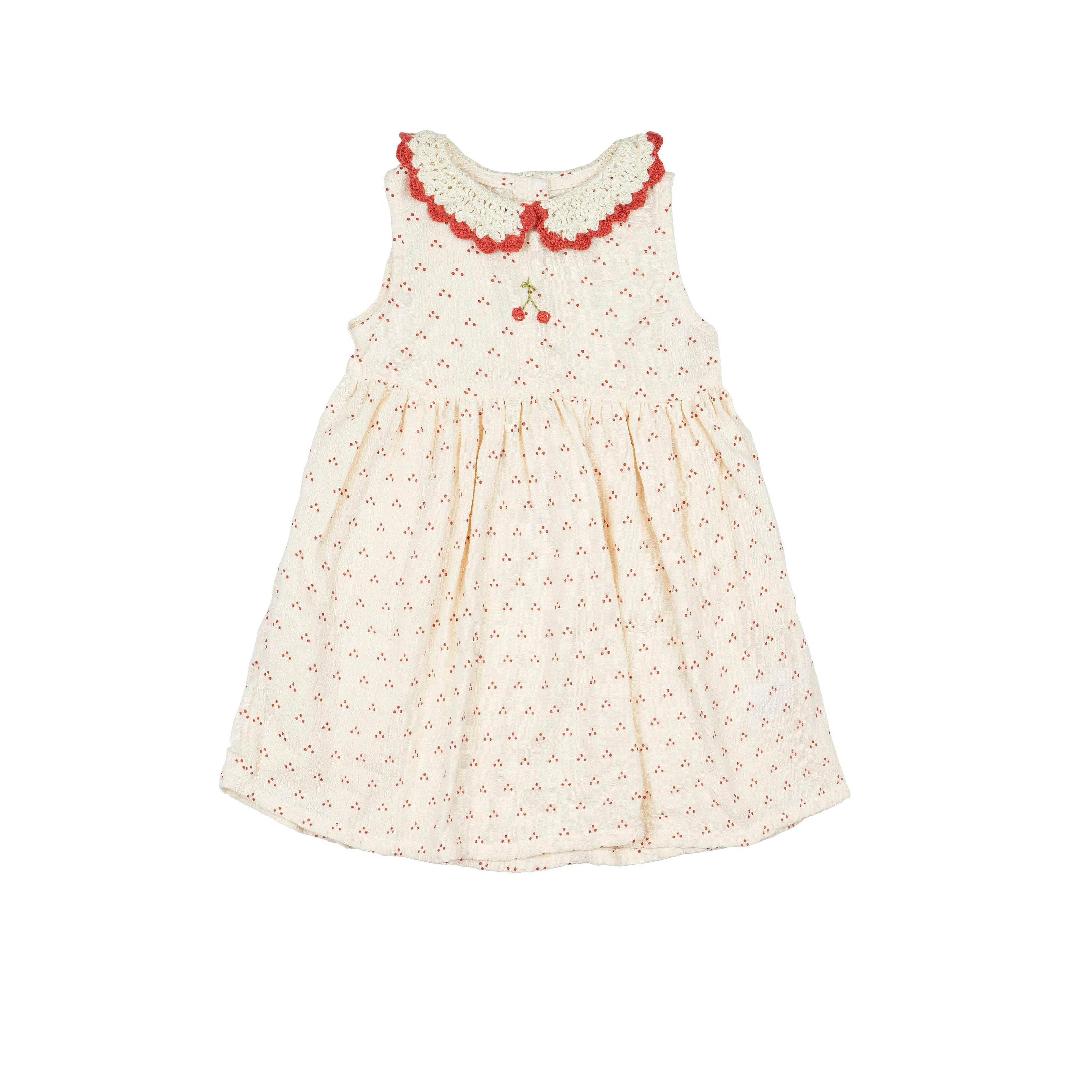 Crochet Collar Dress in Red Dot/Cherry