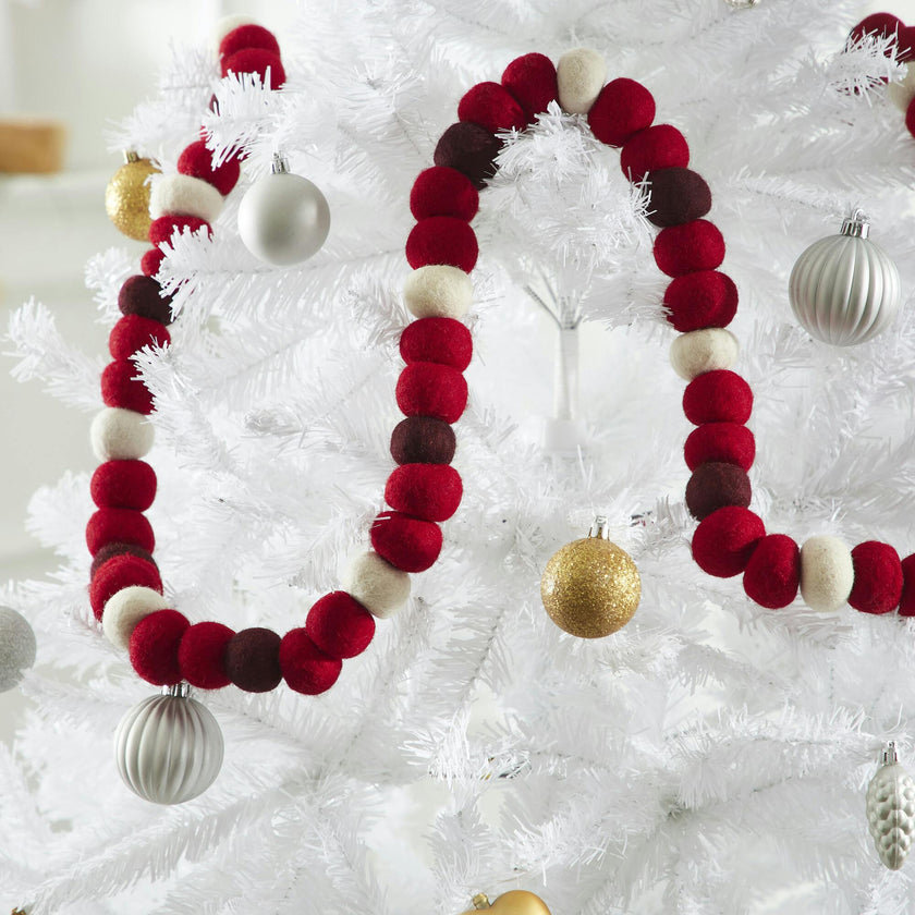 Enormous Christmas Garland and Bunting - XL Maroon, Red, and Cream Balls - 6'