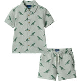 Boys Short Sleeve Cabana Set | Green Stripe Dino