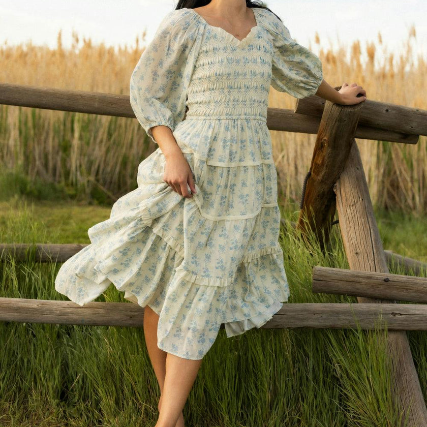 Roselyn Dress in Ivory Porcelain Fleur