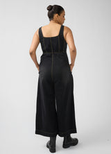 Zip Front Drapey Denim Maternity Jumpsuit