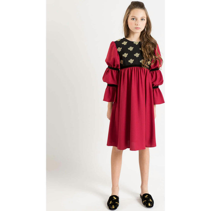 Bella dress (pink with golden embroidery blooms)