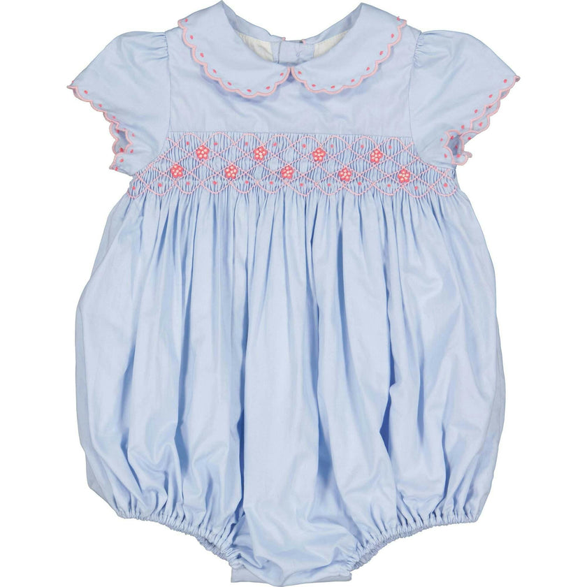 Cassis Blue Short Sleeve Smocked Romper