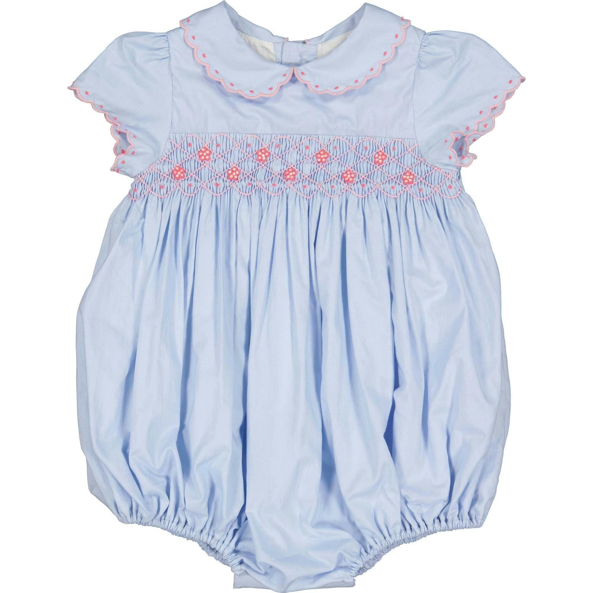 Cassis Blue Short Sleeve Smocked Romper