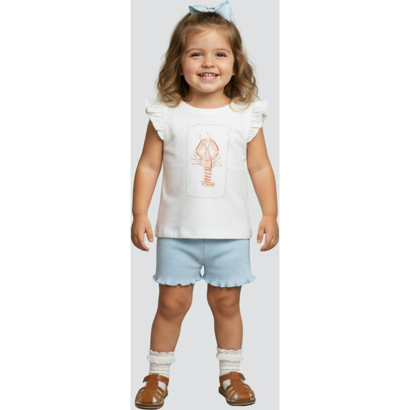 Organic Sleeveless Flutter Top & Shorts Set - Lobster