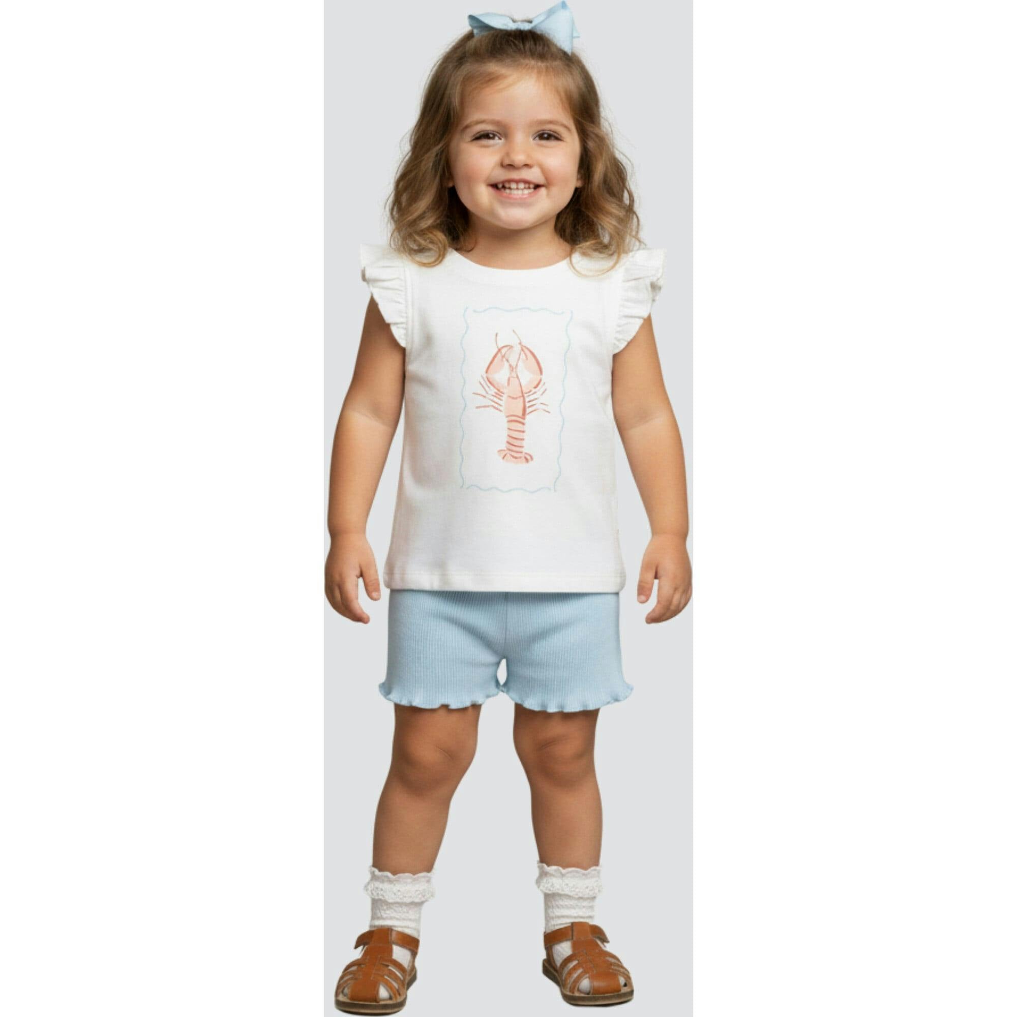 Organic Sleeveless Flutter Top & Shorts Set - Lobster