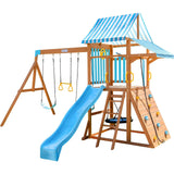 Teamson Kids Laguna Wooden Swing Set with Slide & Rock Wall