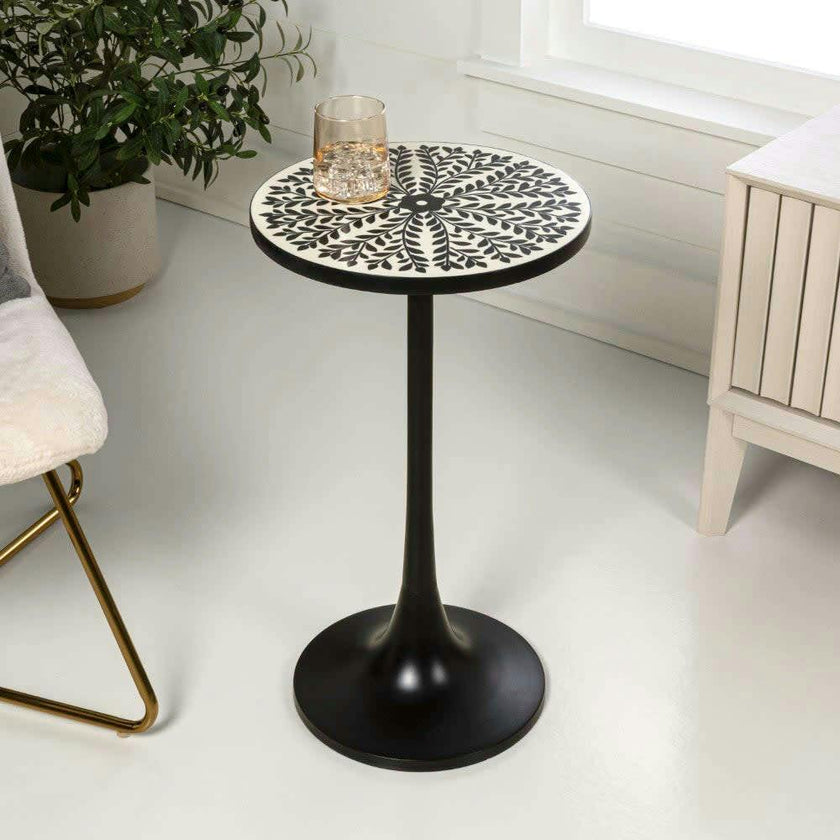 Nysha 25" Modern Bohemian Metal/Resin Inlay Top End Table