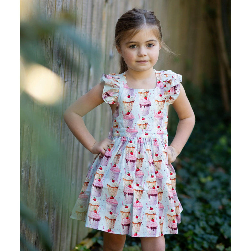 Ruffle Sleeve Dress in Milkshakes
