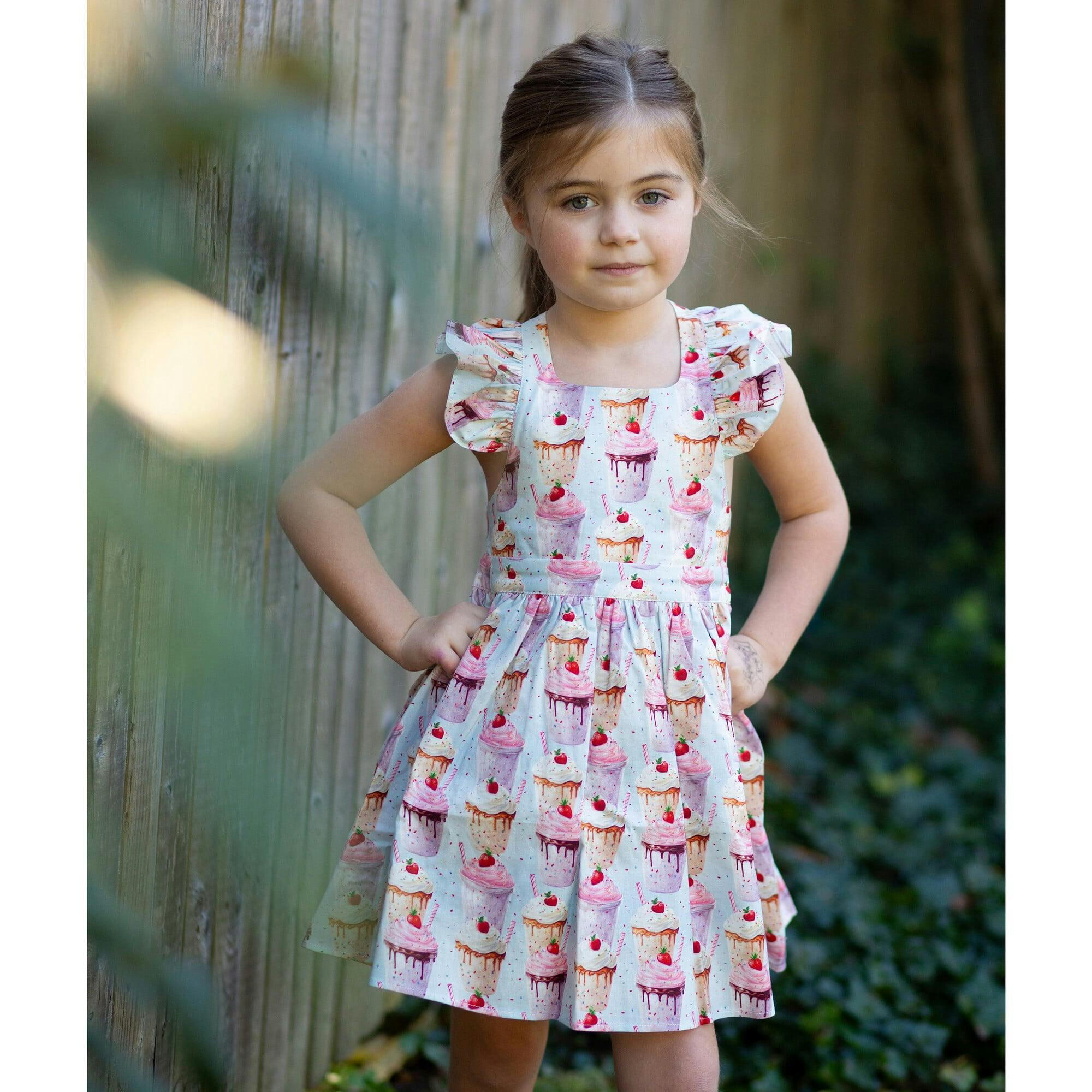 Ruffle Sleeve Dress in Milkshakes