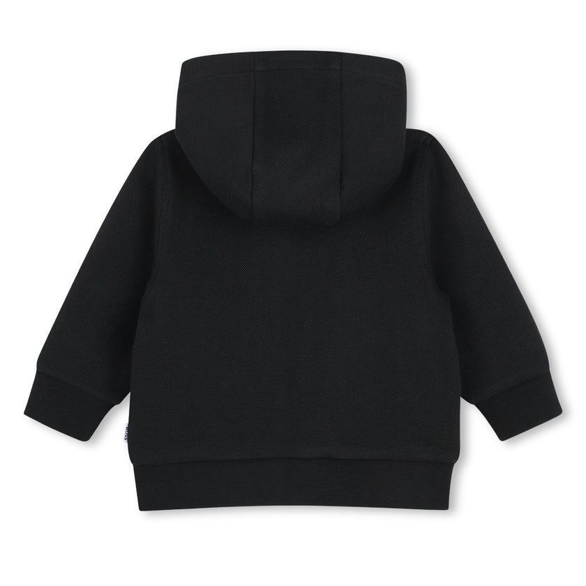 Black Textured Hooded Tracksuit Set