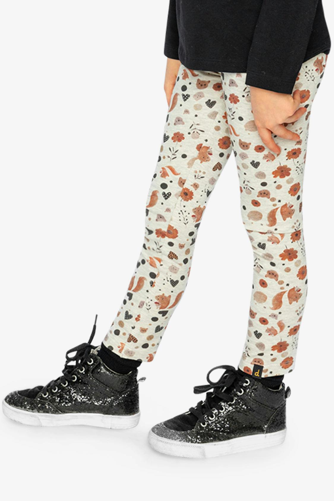 Organic Cotton Leggings Beige With Squirrel Print