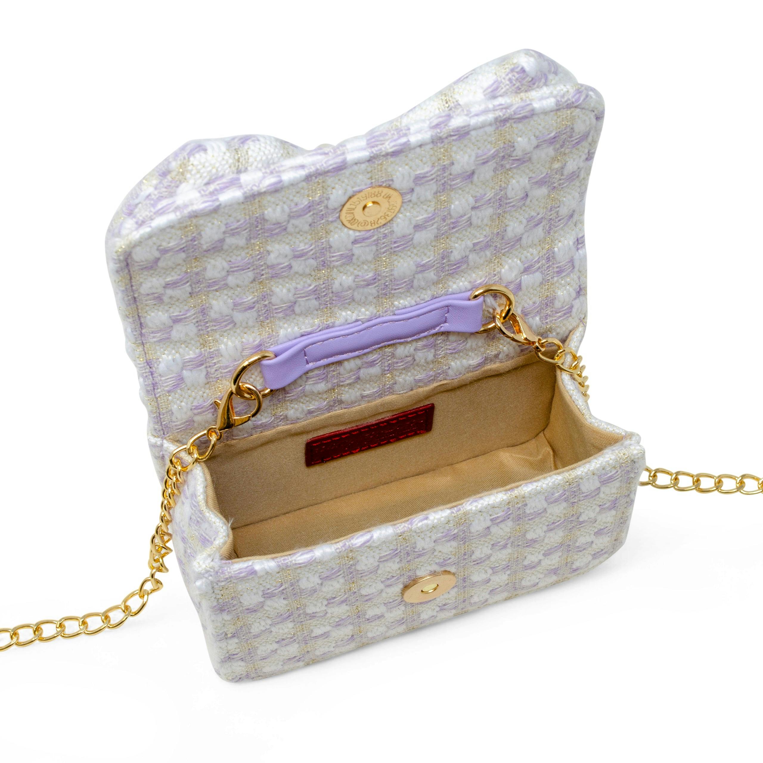 Girls Tweed Jumbo Pearl Bow Handbag