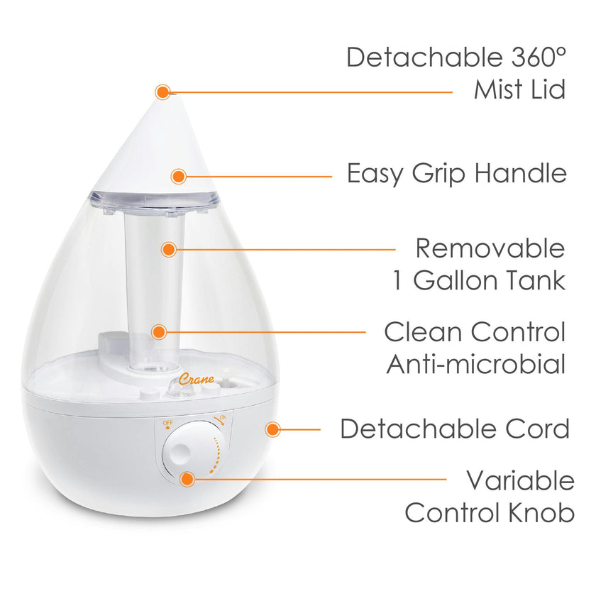 Crane 1 Gallon Drop Shape Cool Mist Humidifier for Nursery