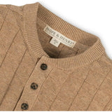 Organic Long Sleeve Henley Pullover Sweater with Elbow Patches, Beige