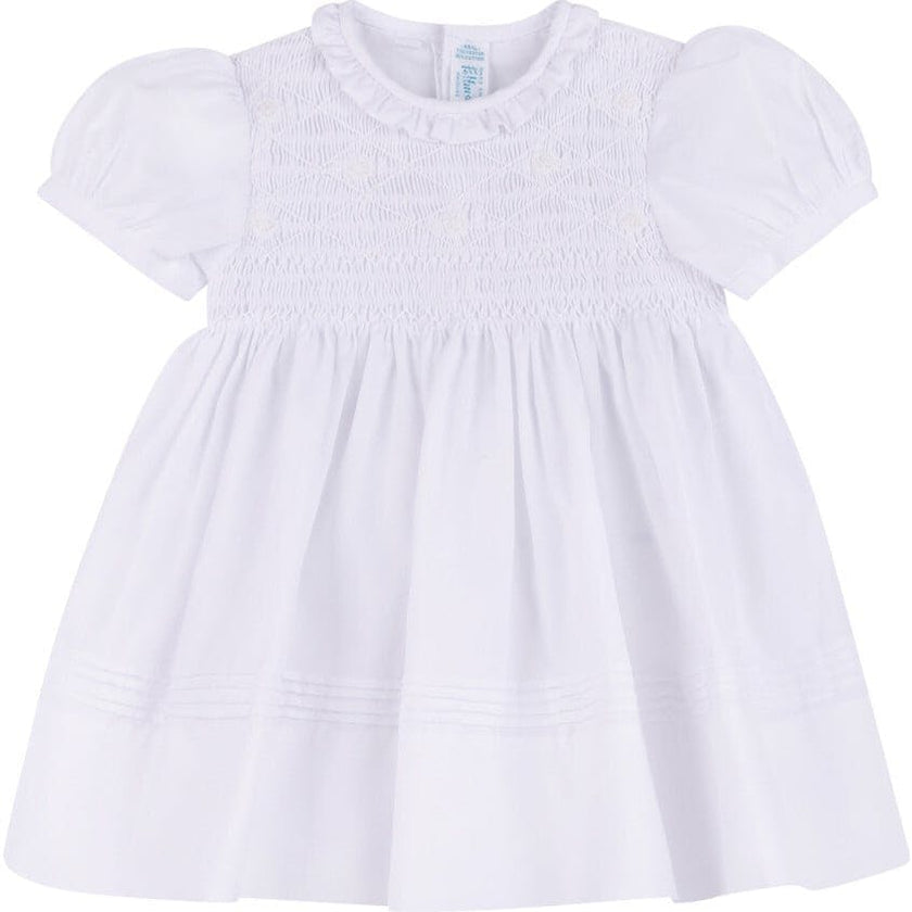 Girls White Floral Smocked Dress