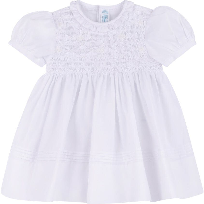 Girls White Floral Smocked Dress