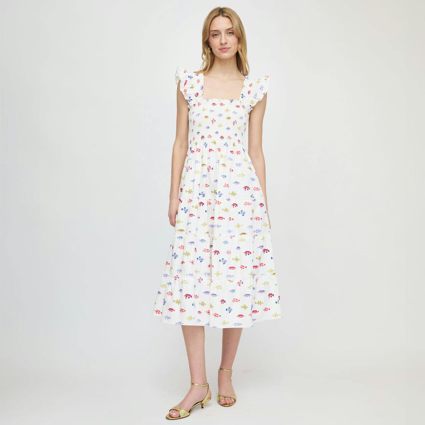 The Ellie Nap Dress - White Rainbow Fish
