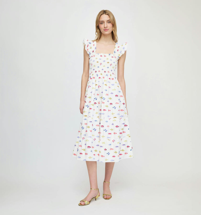 The Ellie Nap Dress - White Rainbow Fish