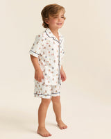 Kid's Twill Pajama Short Set in Teddy Goes To School