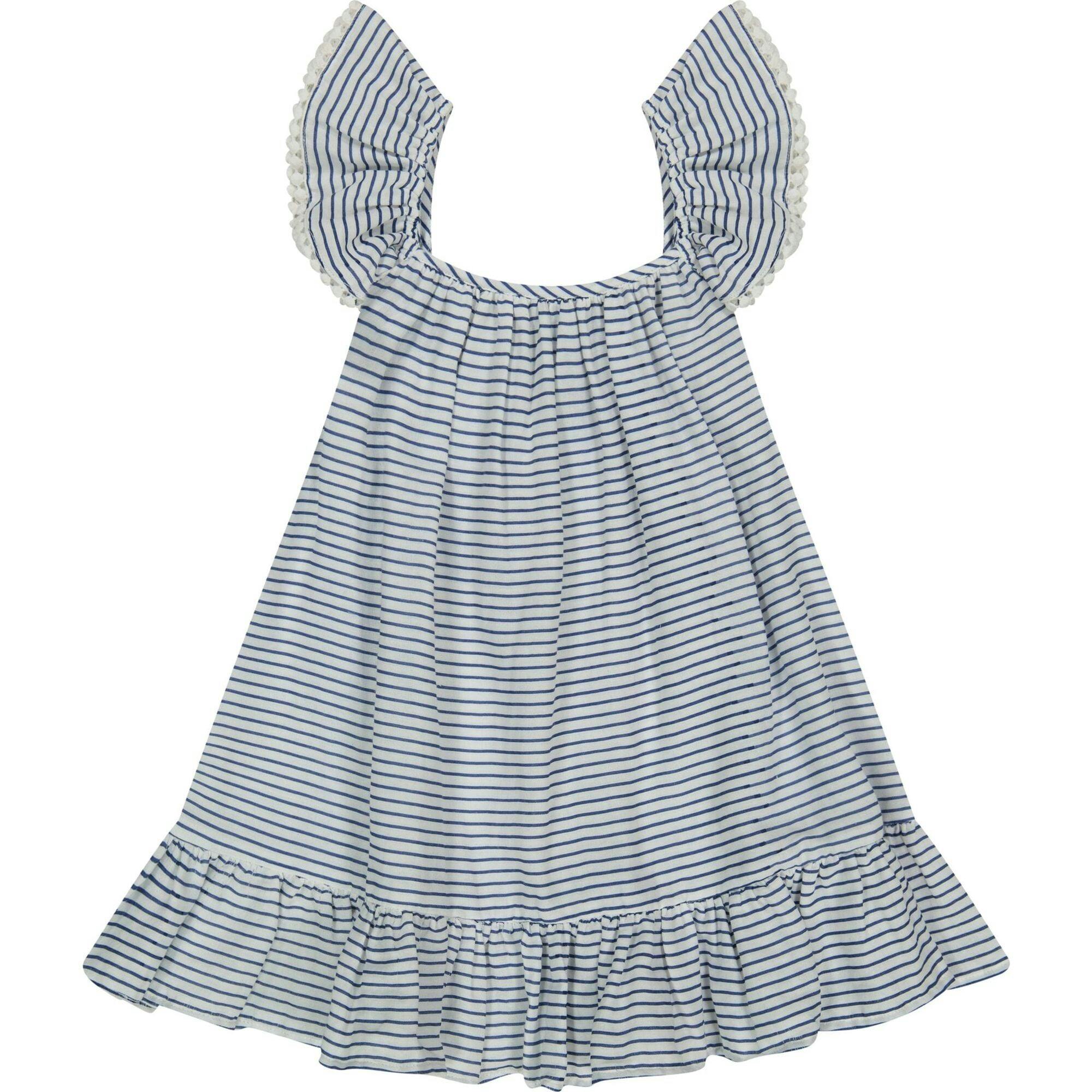 Mini Eva Girl's Ruffle Dress Marine Stripe, Blue