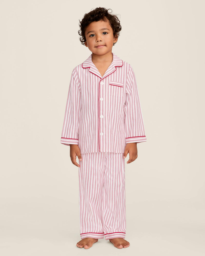 Kid's Twill Pajama Set in Antique Red Ticking