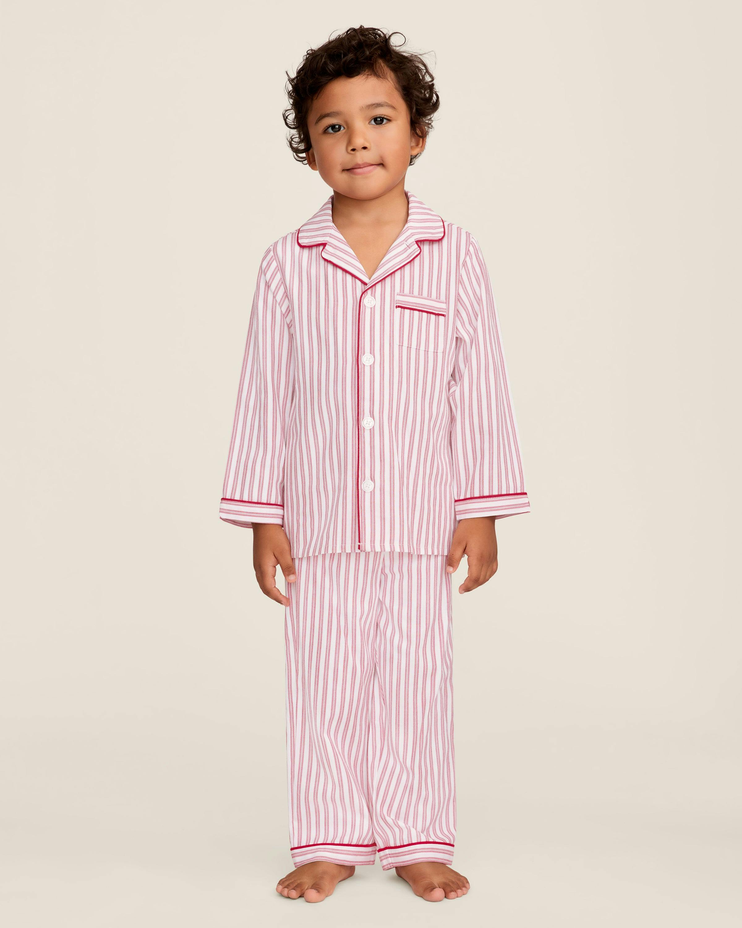 Kid's Twill Pajama Set in Antique Red Ticking