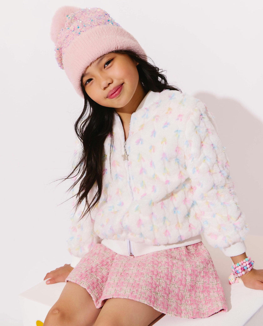 Pastel Bows Fuzzy Bomber