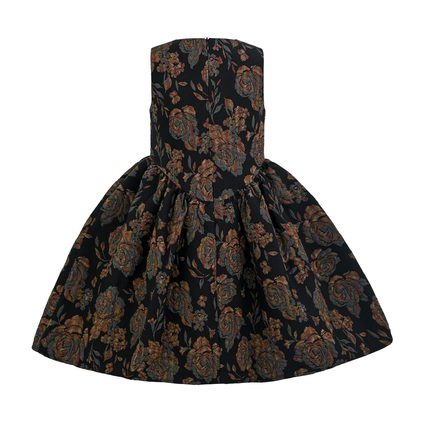 Black Emelina Floral Pleated Dress