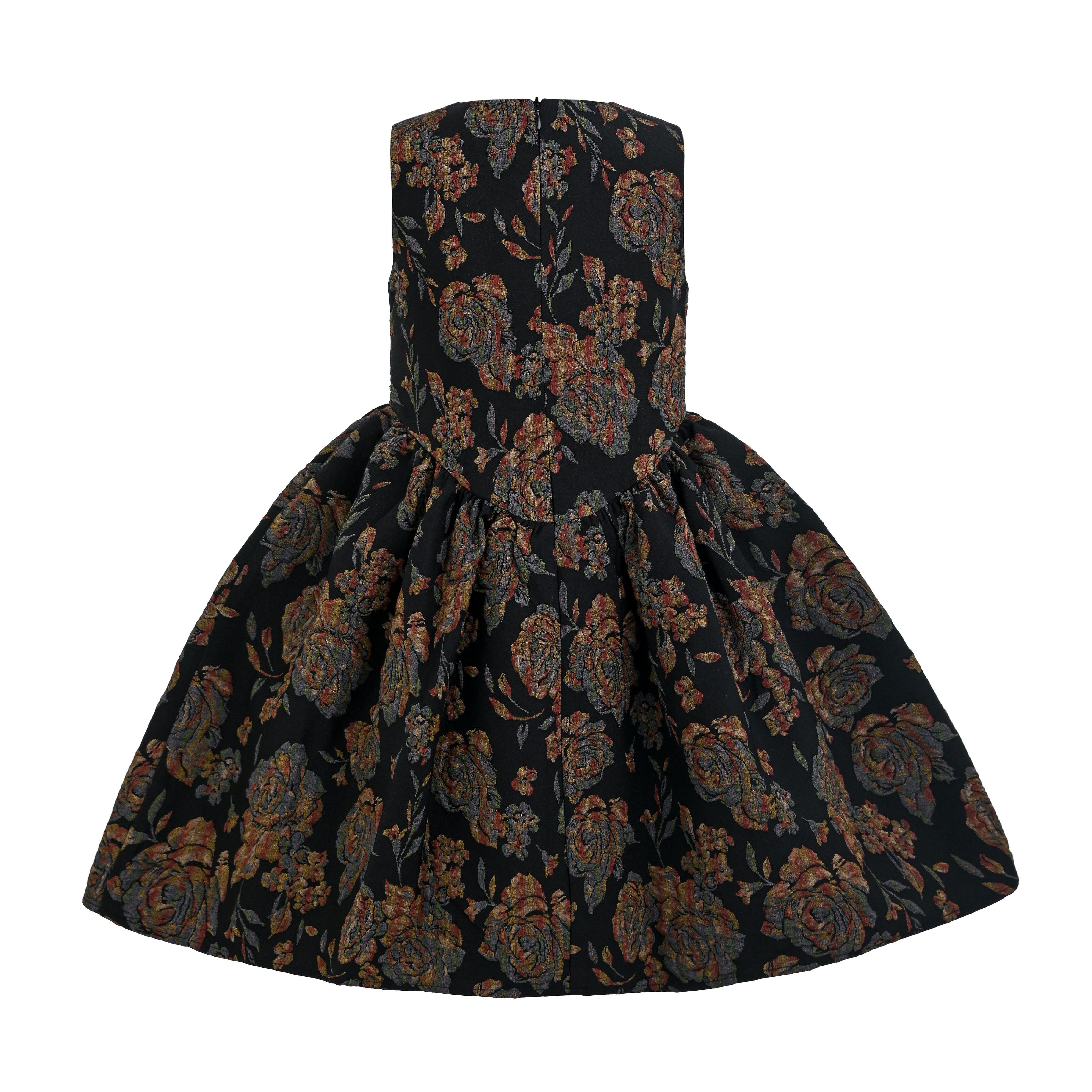Black Emelina Floral Pleated Dress