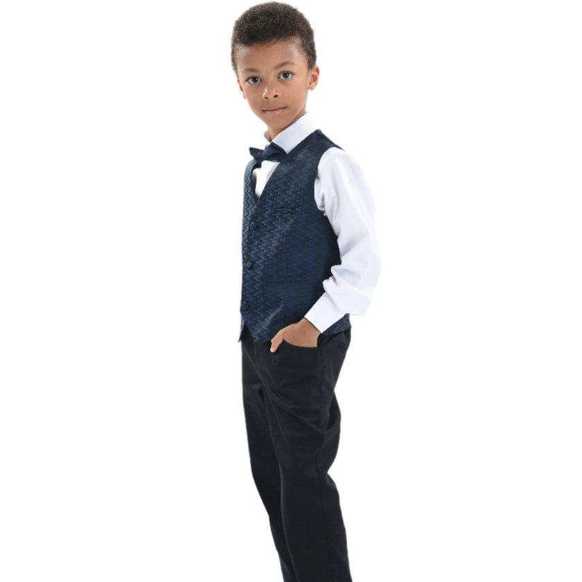 Navy Geometric Print Vest and Bowtie