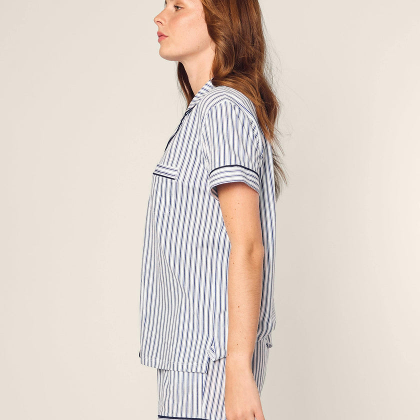 Women's Pima Short Set in Navy French Ticking
