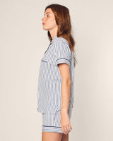 Women's Pima Short Set in Navy French Ticking