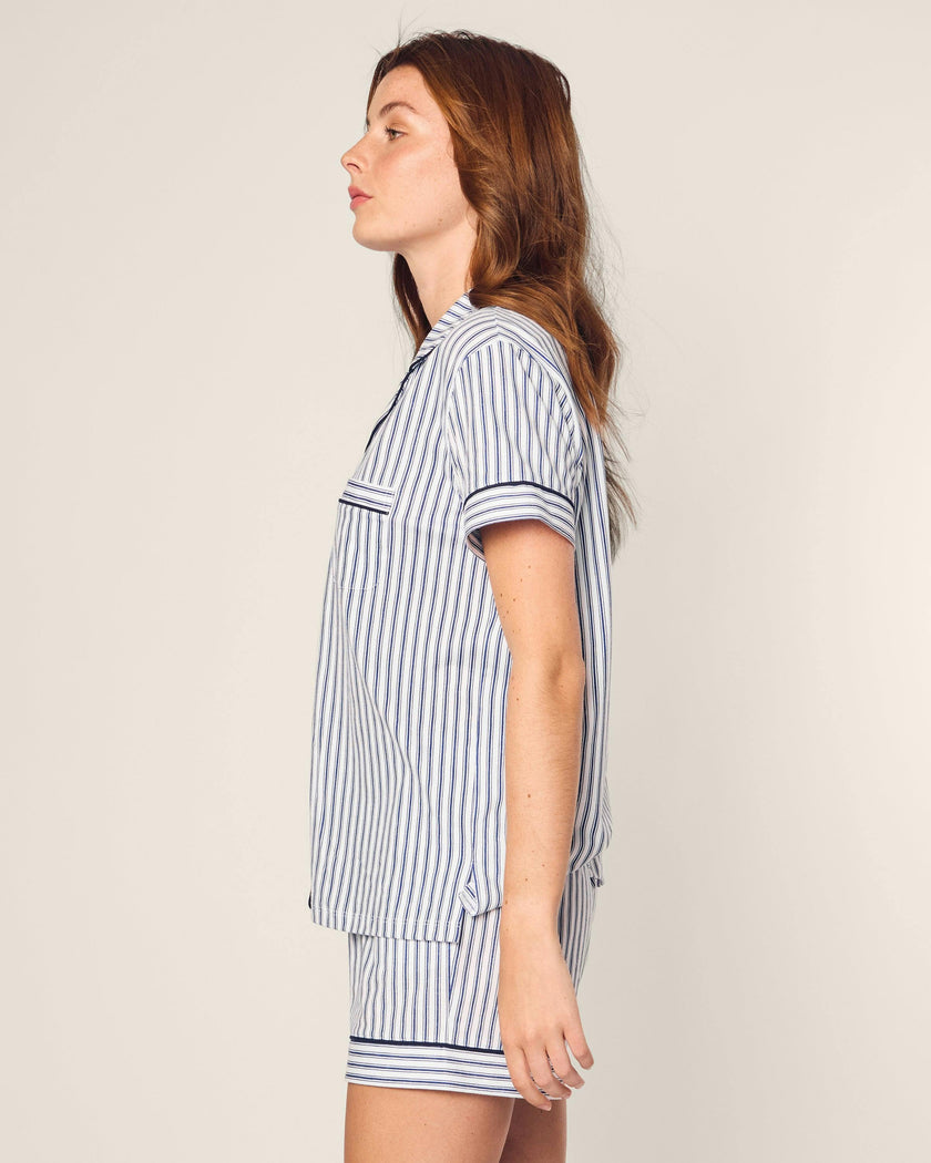 Women's Pima Short Set in Navy French Ticking