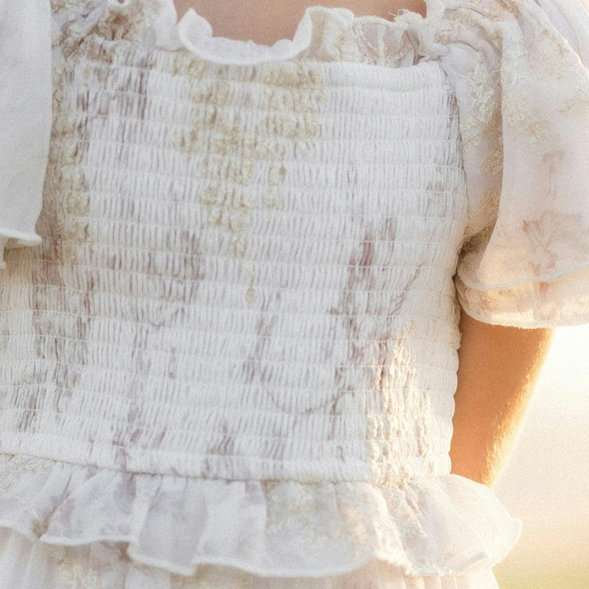 Mini Winnie Dress in Bright White Wispy Wildflower