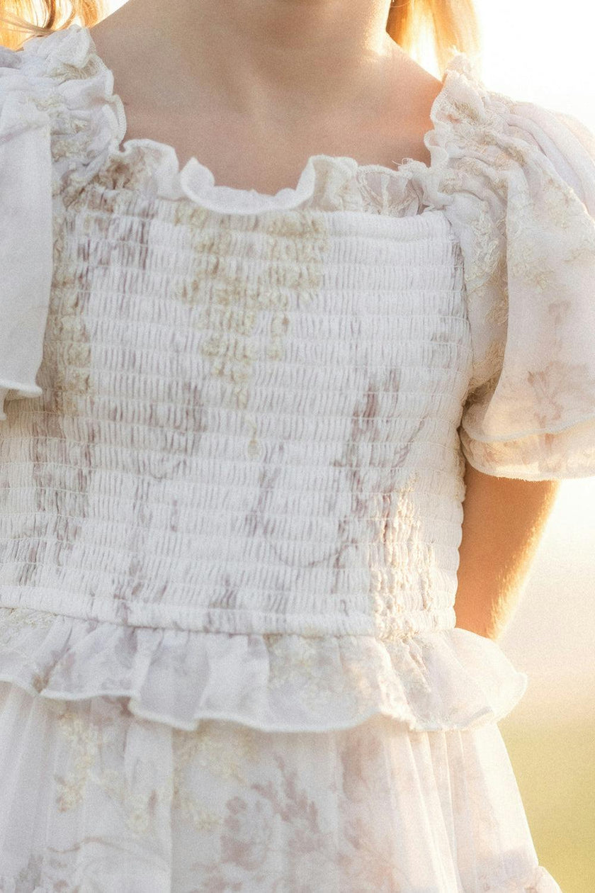 Mini Winnie Dress in Bright White Wispy Wildflower